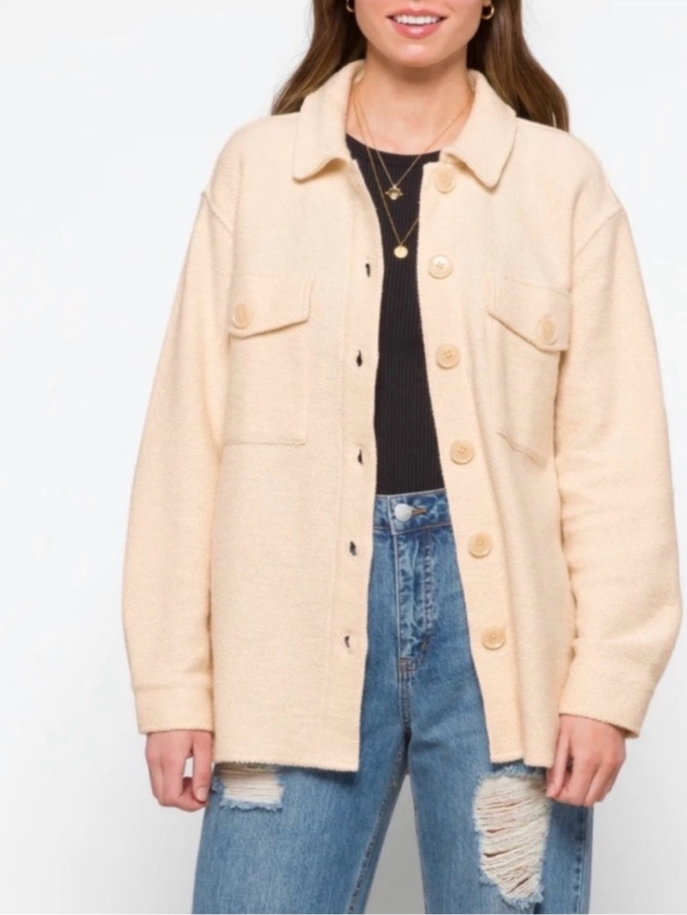 Sanctuary Brea Women's Cream Cotton Blend Shacket, Size L